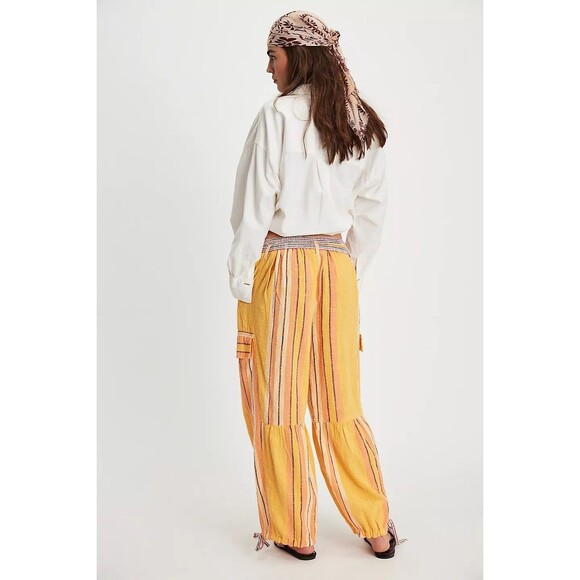 Free People Costa Pants Wide-Leg Yarn-Dyed Stripe Printed Cotton S New 284110 - Picture 3 of 8